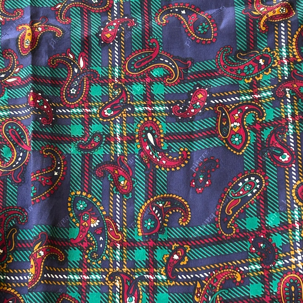 Pierre Balmain Scarf 30x30 Purple Green Paisley Plaid Square Silk Mix